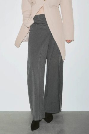 Viscose Blend Draped Front Wide Leg Pants