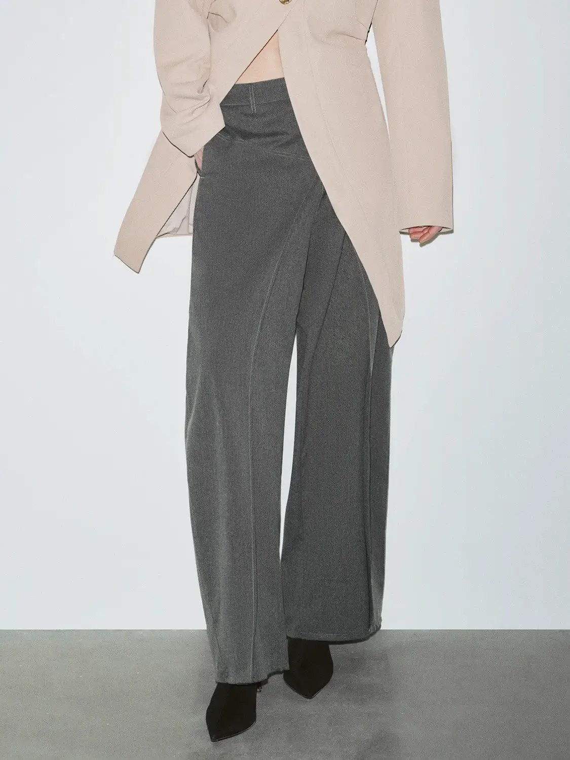 Viscose Blend Draped Front Wide Leg Pants