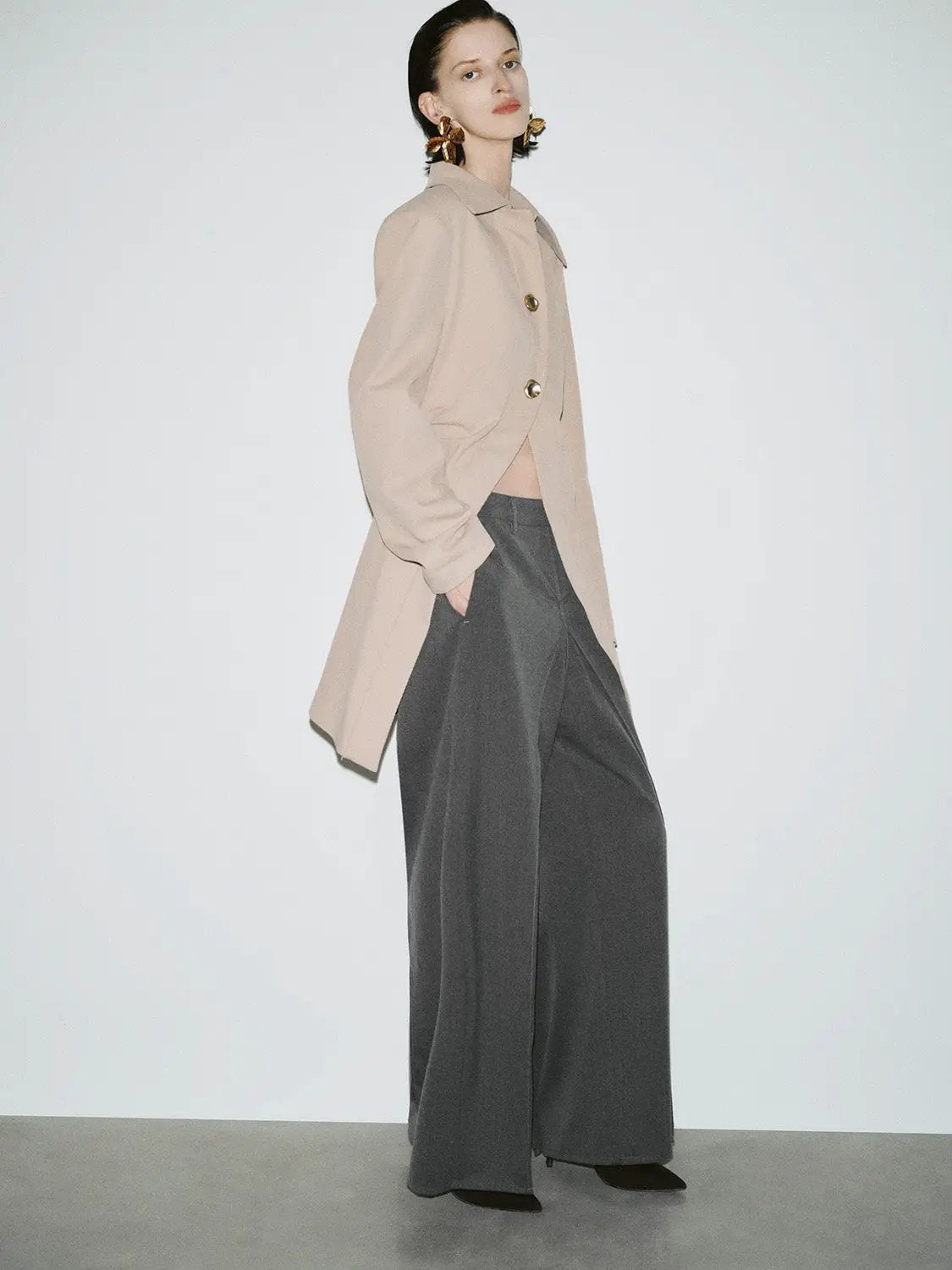 Viscose Blend Draped Front Wide Leg Pants - Image 5