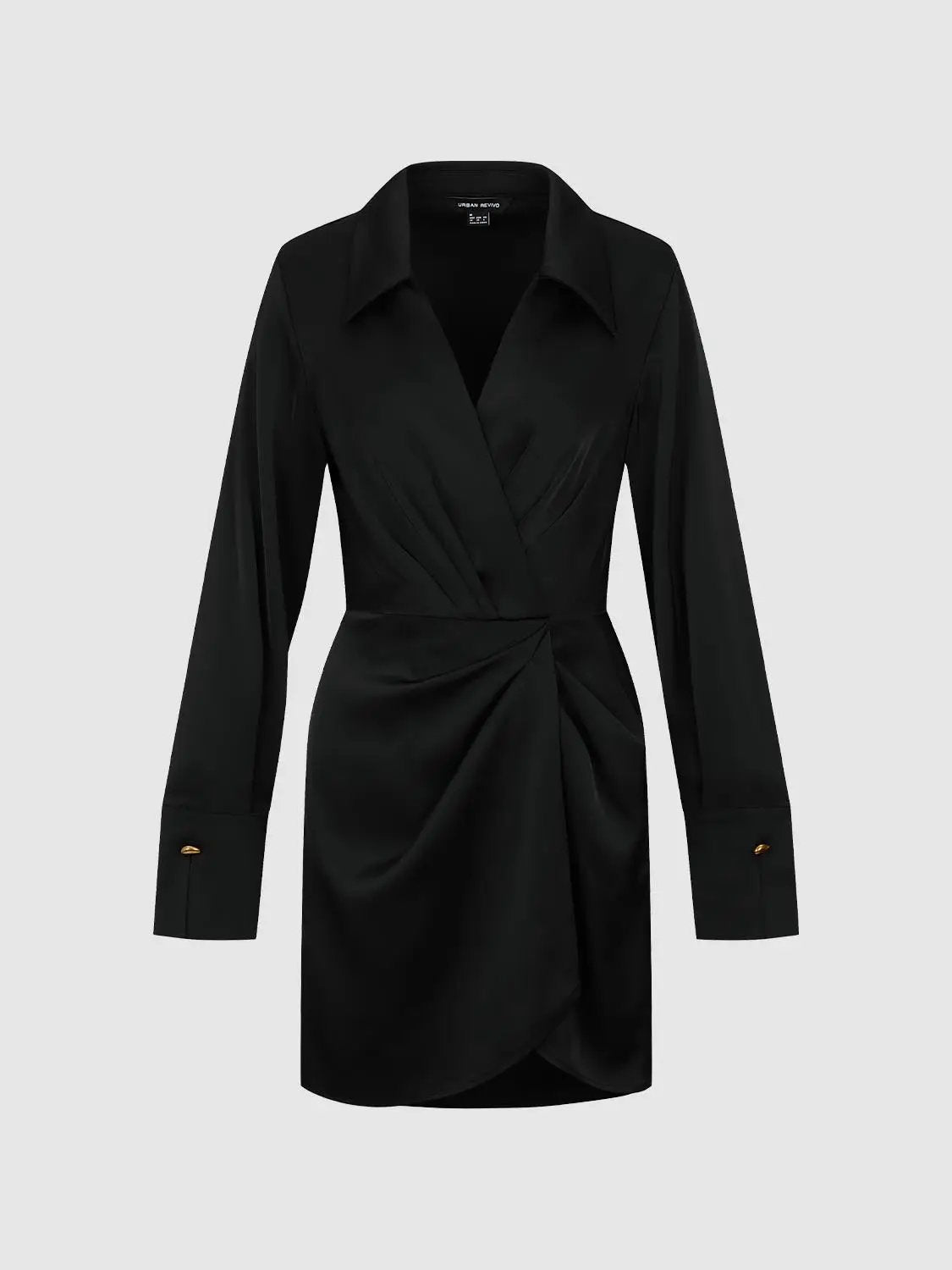 Black Draped Silk V Neck Wrap Midi Dress