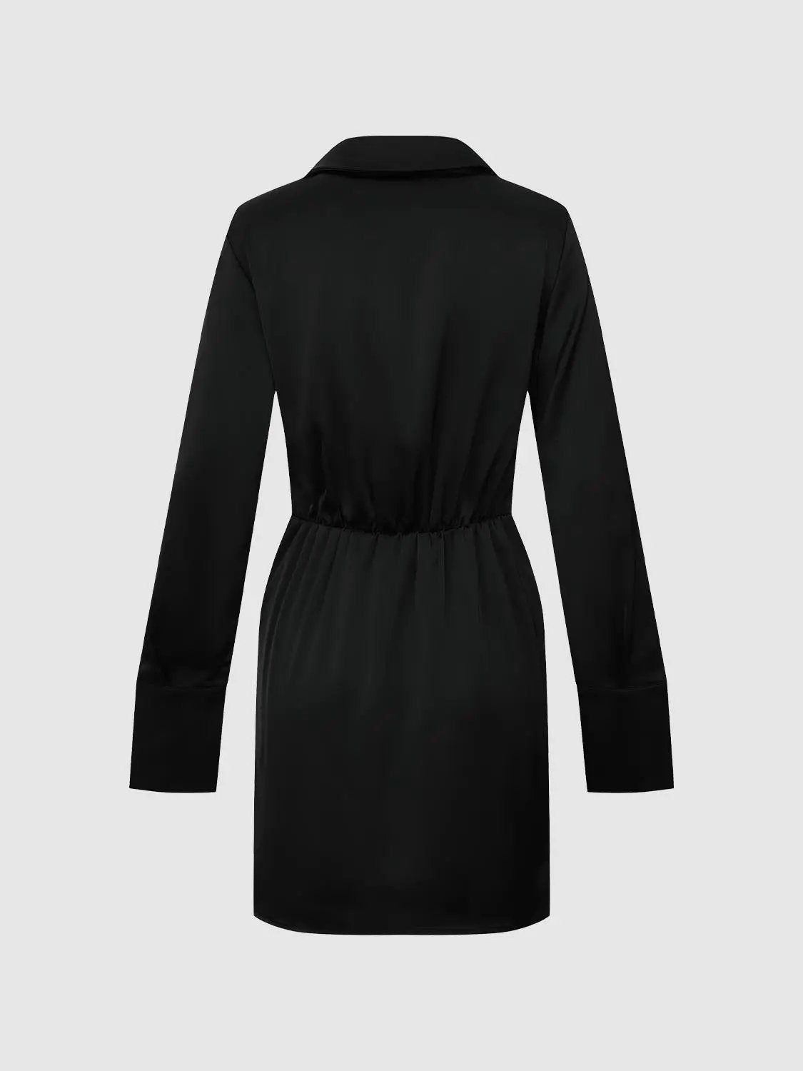 Black Draped Silk V Neck Wrap Midi Dress - Image 2