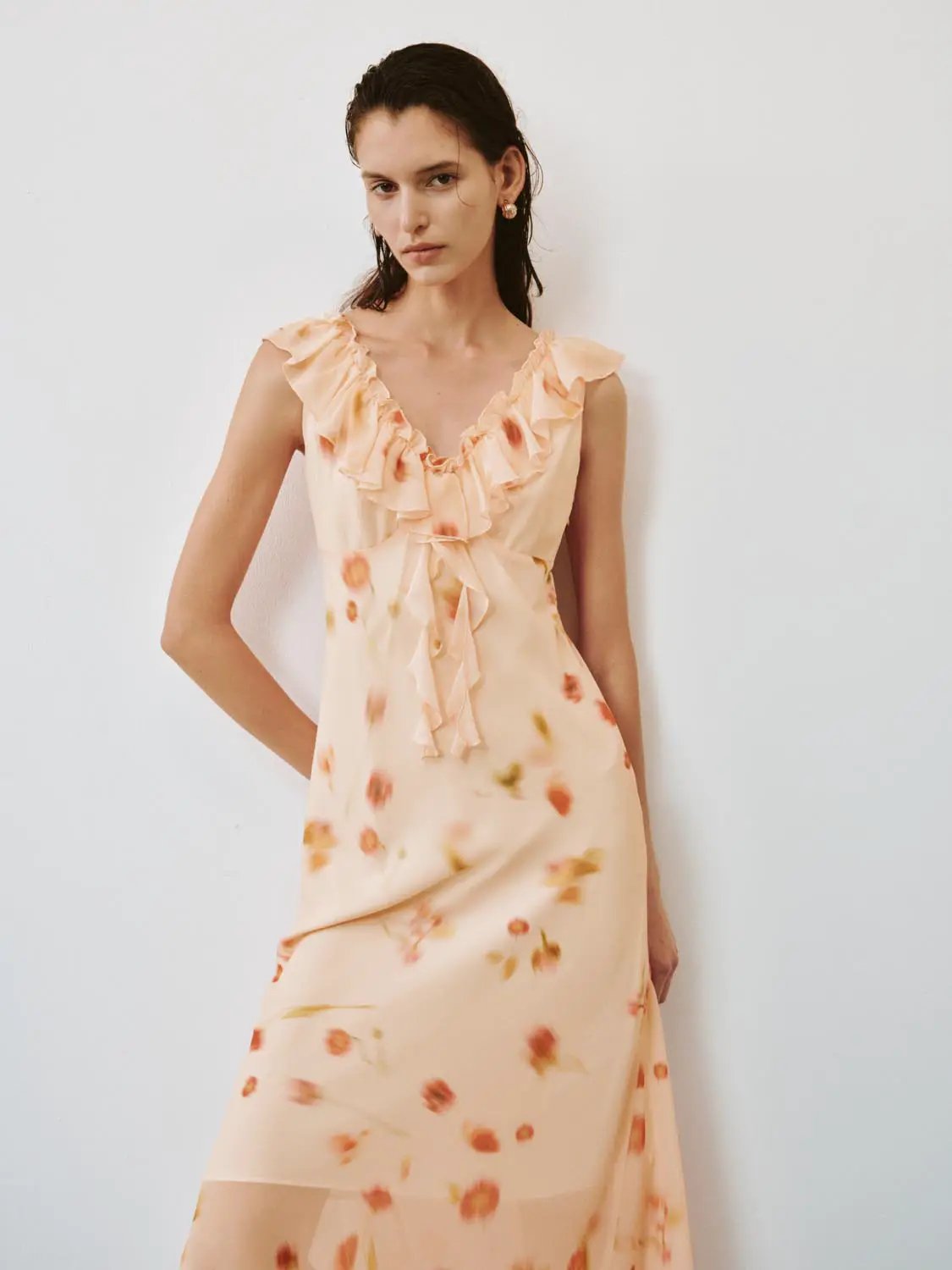 Ruffle Collar Sleeveless Floral Print Maxi Dresses - Image 5