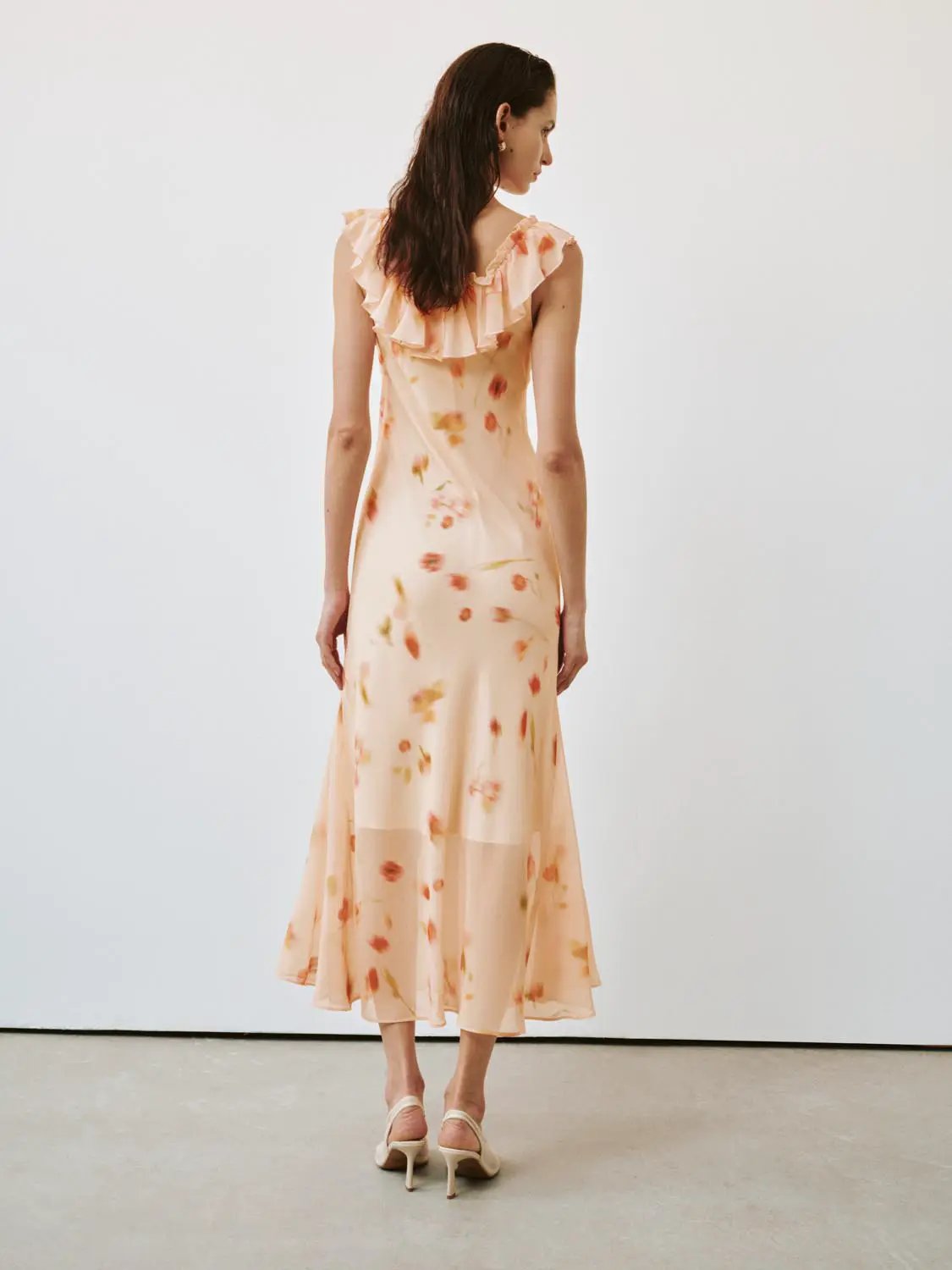 Ruffle Collar Sleeveless Floral Print Maxi Dresses - Image 6