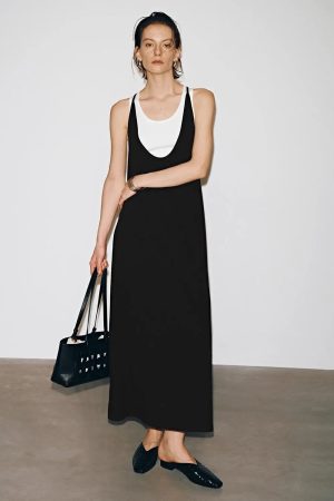 2 In 1 Sleeveless A Line Viscose Cotton Blend Midi Dress