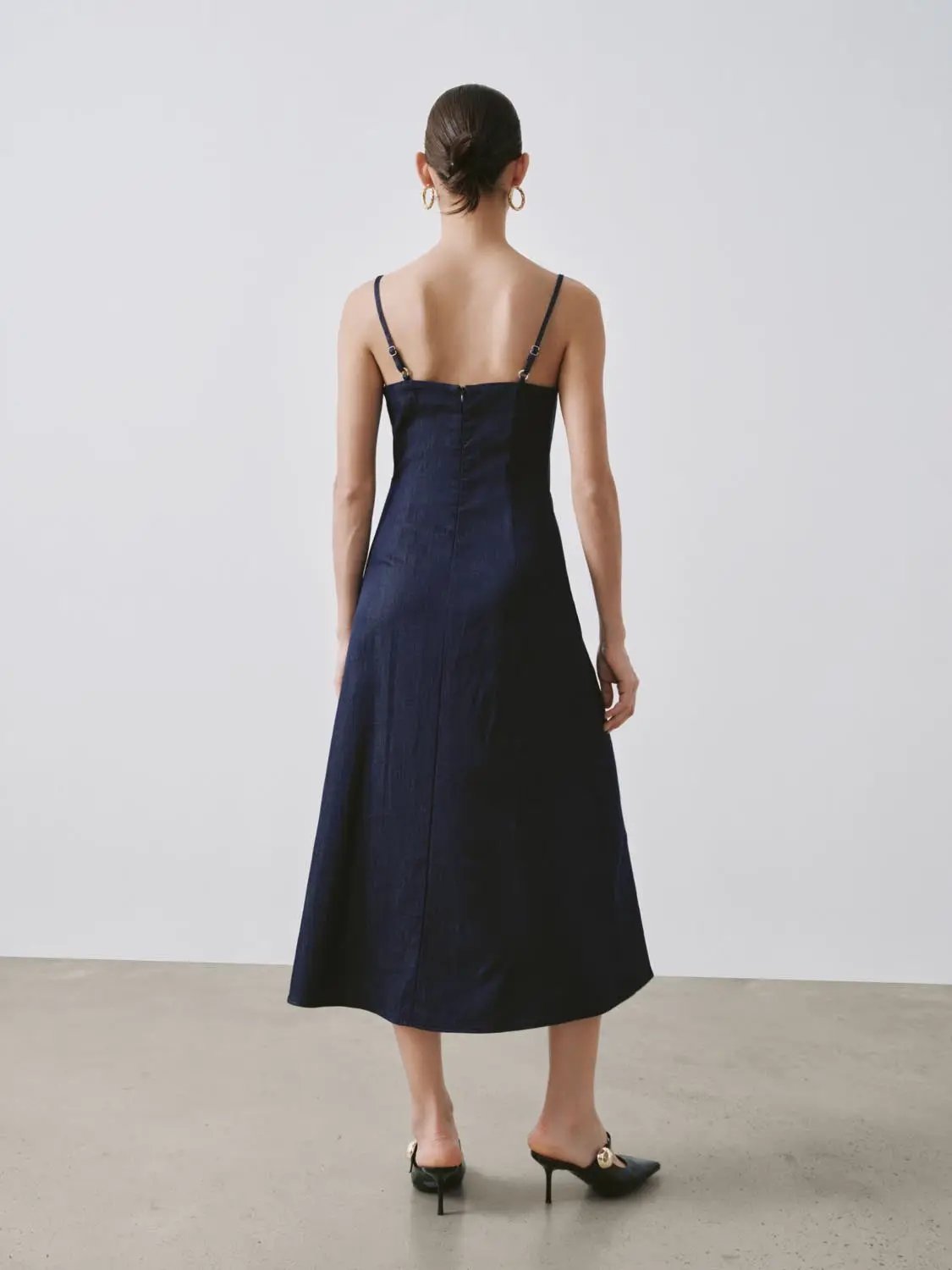 Lyocell Blend Strappy Navy Chic Midi Dresses - Image 6