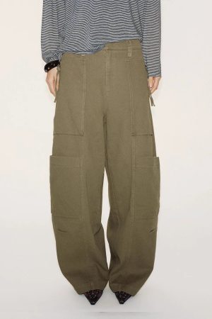 Oversized Cotton Cargo Tapered Cargo Pockets Pants