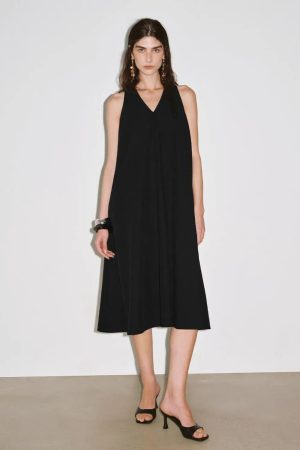 Cotton Shell A Line Sleeveless Midi Dress