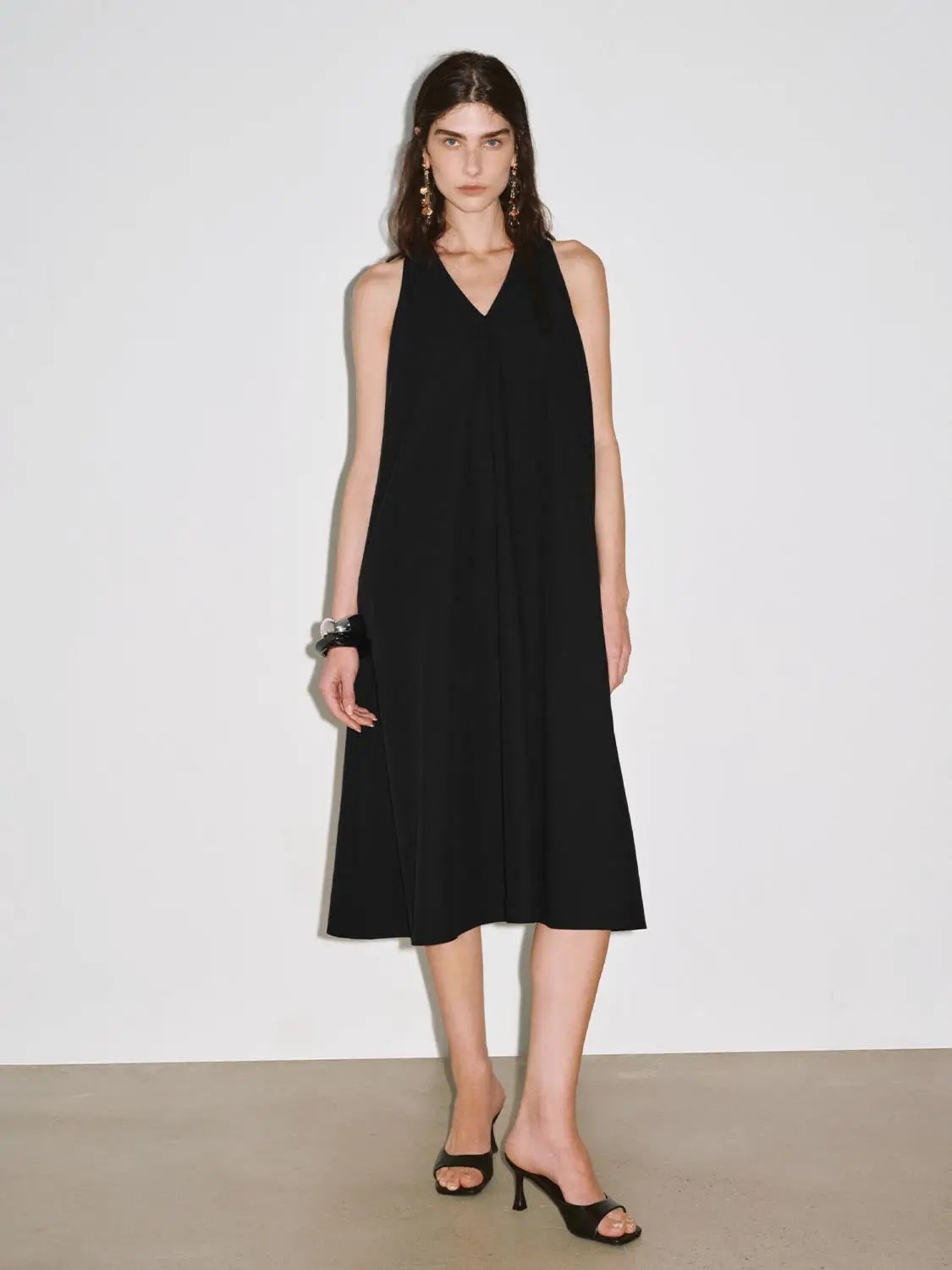 Cotton Shell A Line Sleeveless Midi Dress