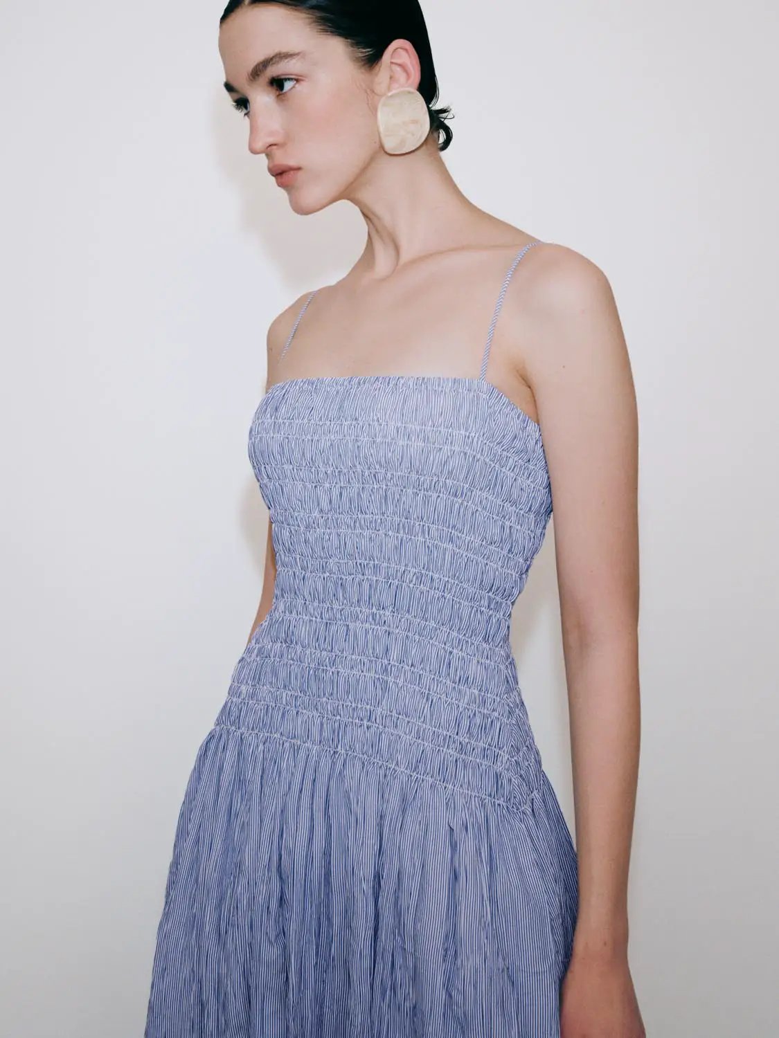 Strappy Shirring Detail Aline Textured Midi Dress - Image 2