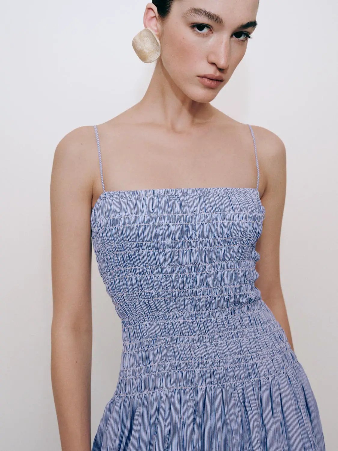 Strappy Shirring Detail Aline Textured Midi Dress - Image 3