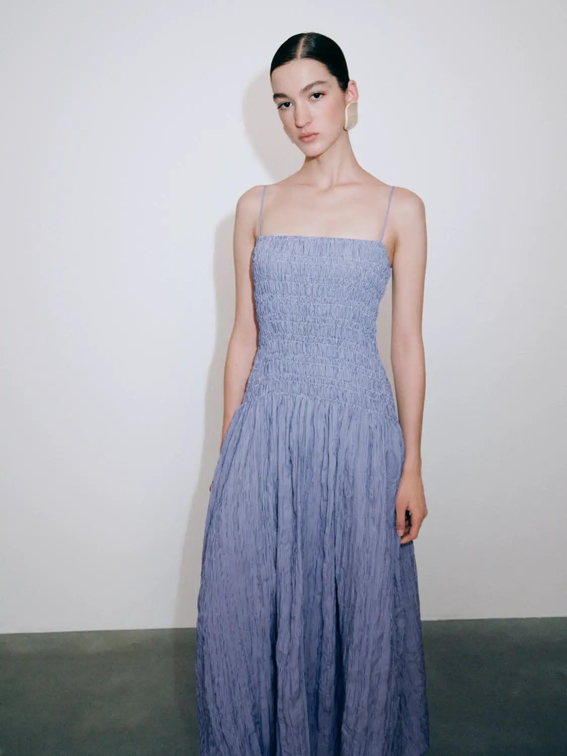 Strappy Shirring Detail Aline Textured Midi Dress - Image 5