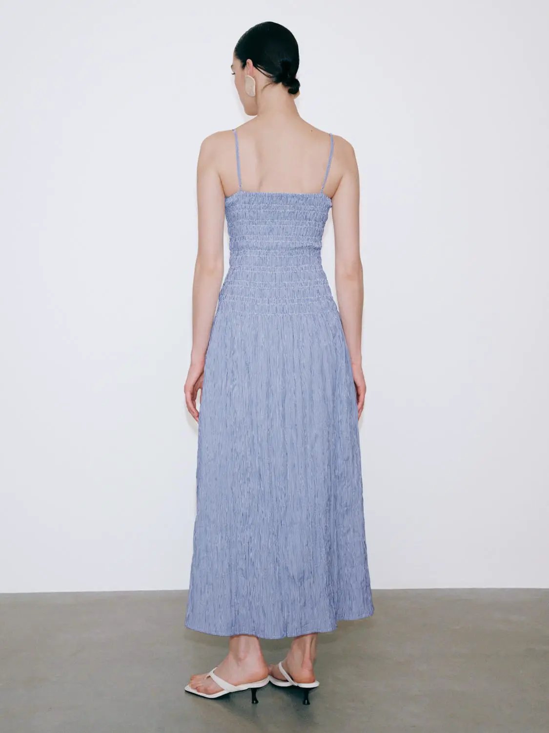 Strappy Shirring Detail Aline Textured Midi Dress - Image 6