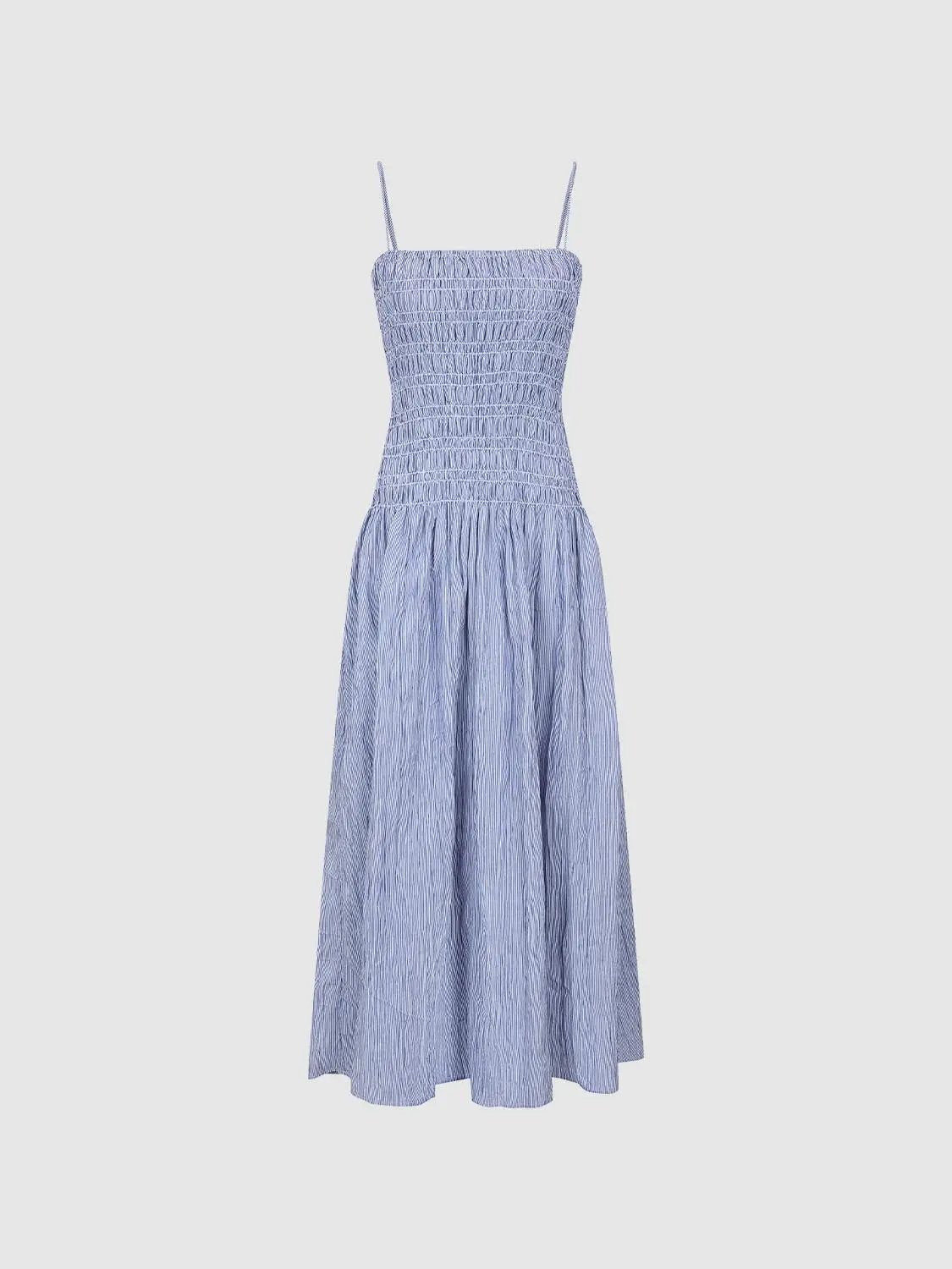 Strappy Shirring Detail Aline Textured Midi Dress - Image 7