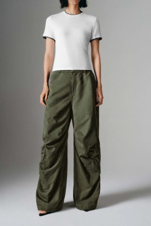 Cotton Lyocell Elastic-Waist Wide-Leg Pants