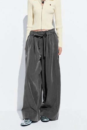 Effortless Draped Drawstring Wide Leg Pants