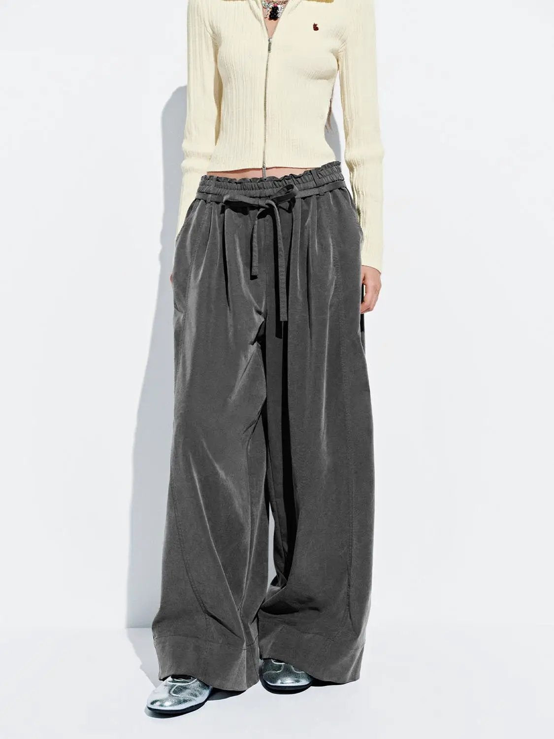 Effortless Draped Drawstring Wide Leg Pants