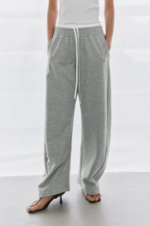 Contrast Trim Drawstring Pull On Barrel Leg Pants