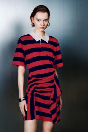 Striped Cotton With Irregular Hem Midi Dress