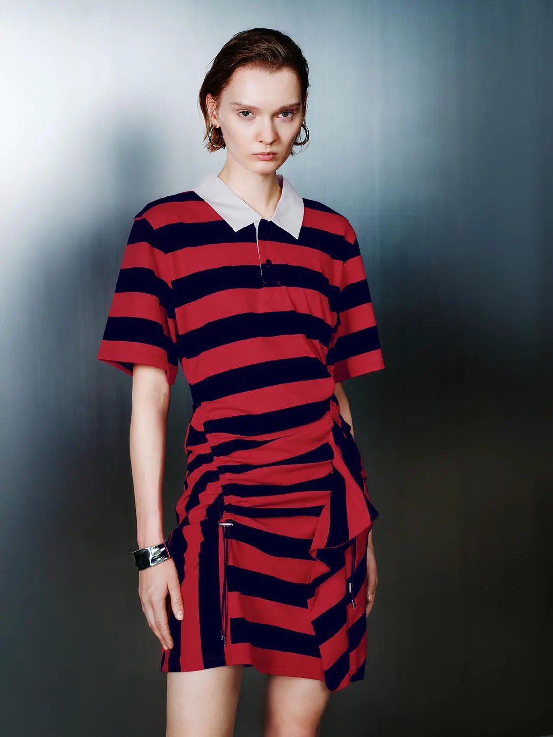 Striped Cotton With Irregular Hem Midi Dress - Image 8