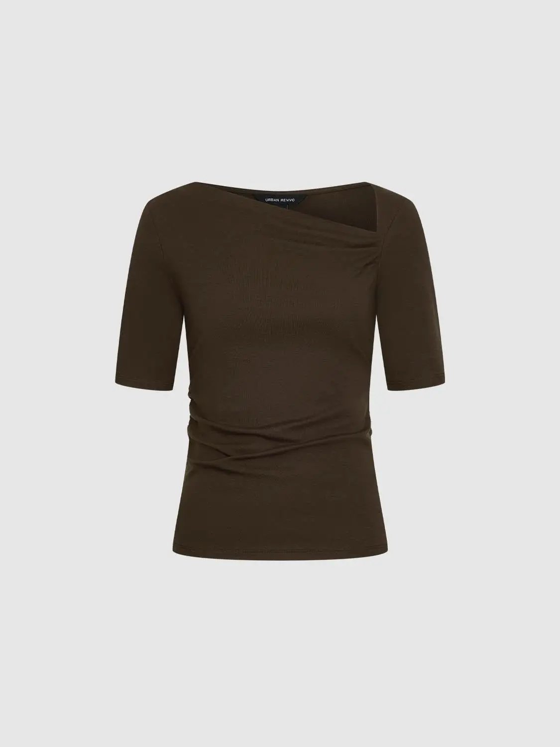 Asymmetric Neck Ruched Viscose Cotton T Shirt - Image 21