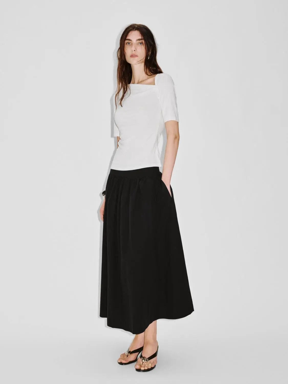 Asymmetric Neck Ruched Viscose Cotton T Shirt - Image 10