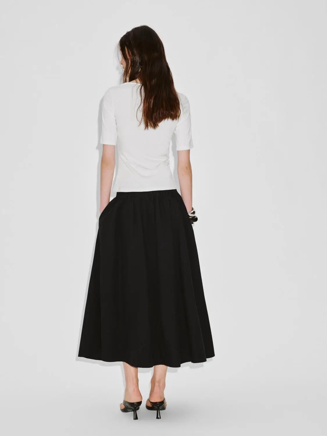 Asymmetric Neck Ruched Viscose Cotton T Shirt - Image 12