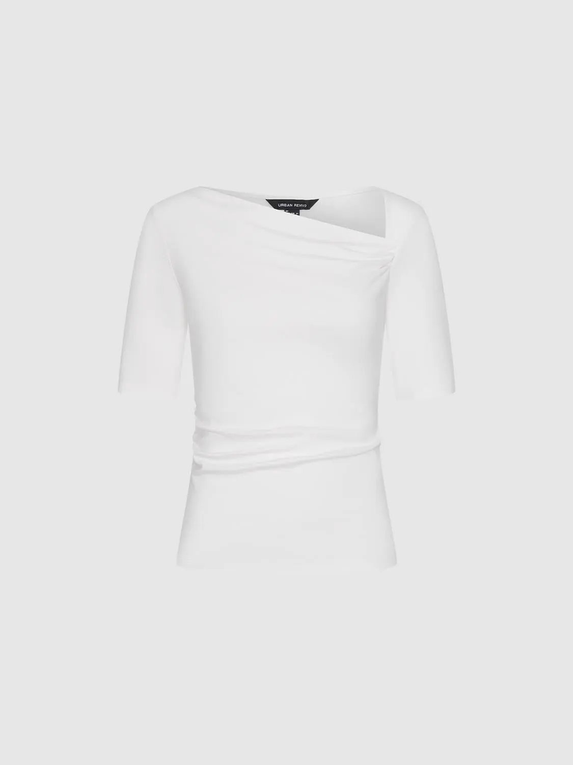Asymmetric Neck Ruched Viscose Cotton T Shirt - Image 13