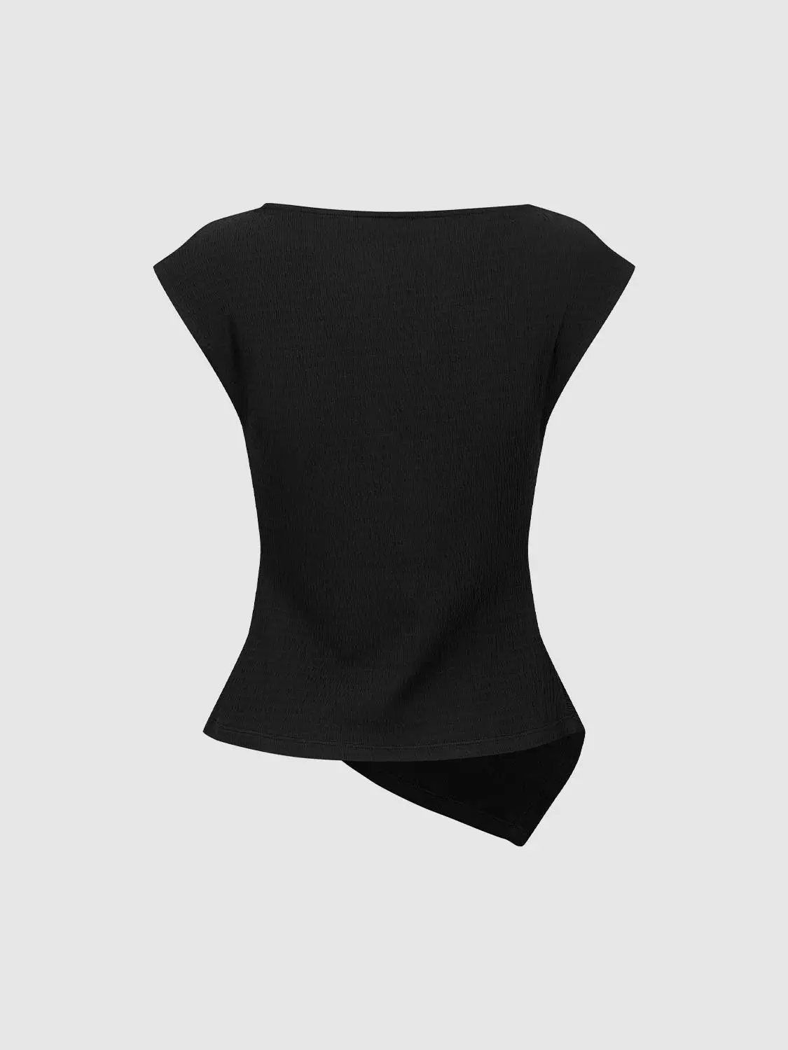Cotton Asymmetric Front Knot Cap Sleeve T Shirt - Image 8