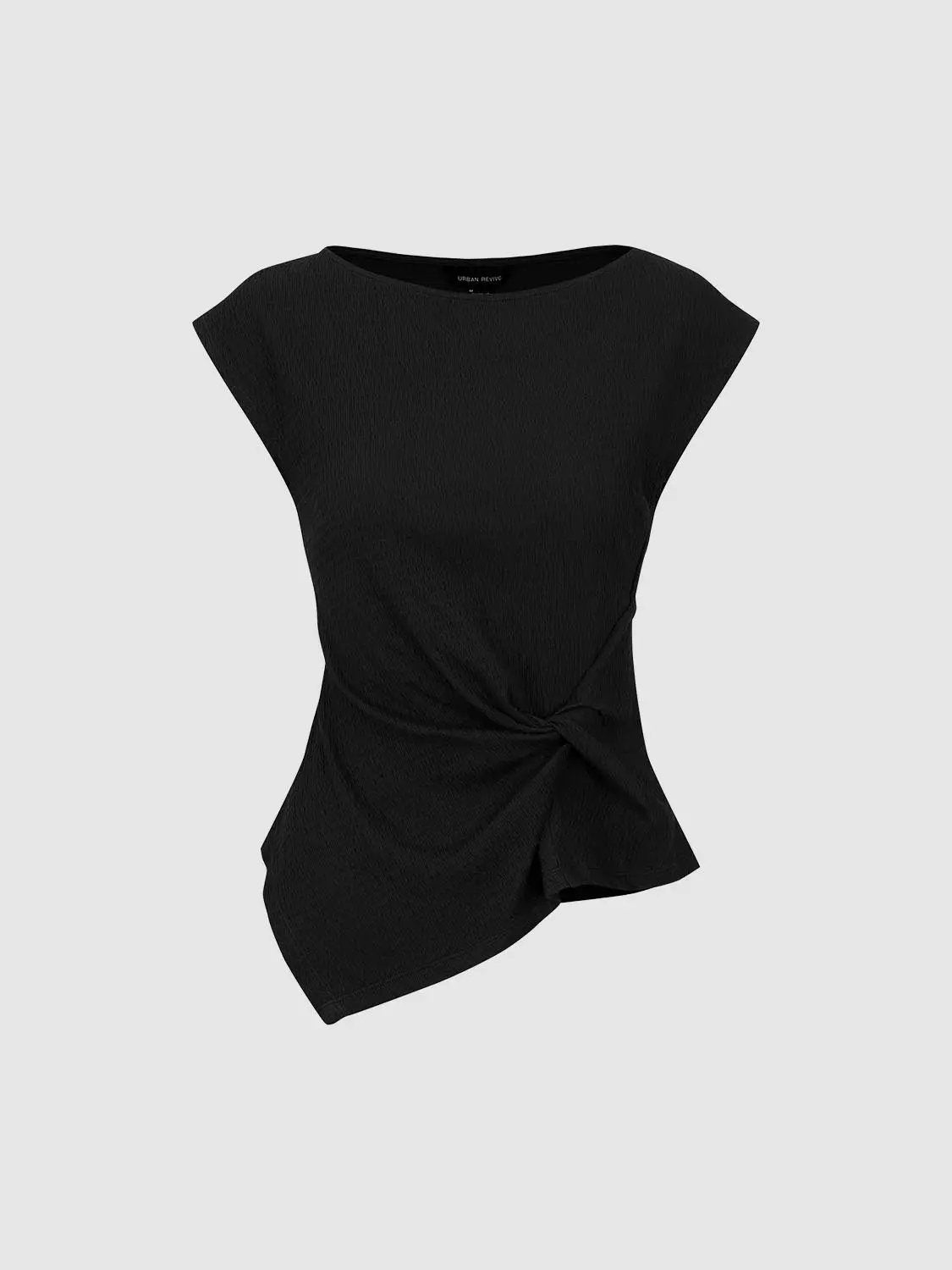 Cotton Asymmetric Front Knot Cap Sleeve T Shirt - Image 12