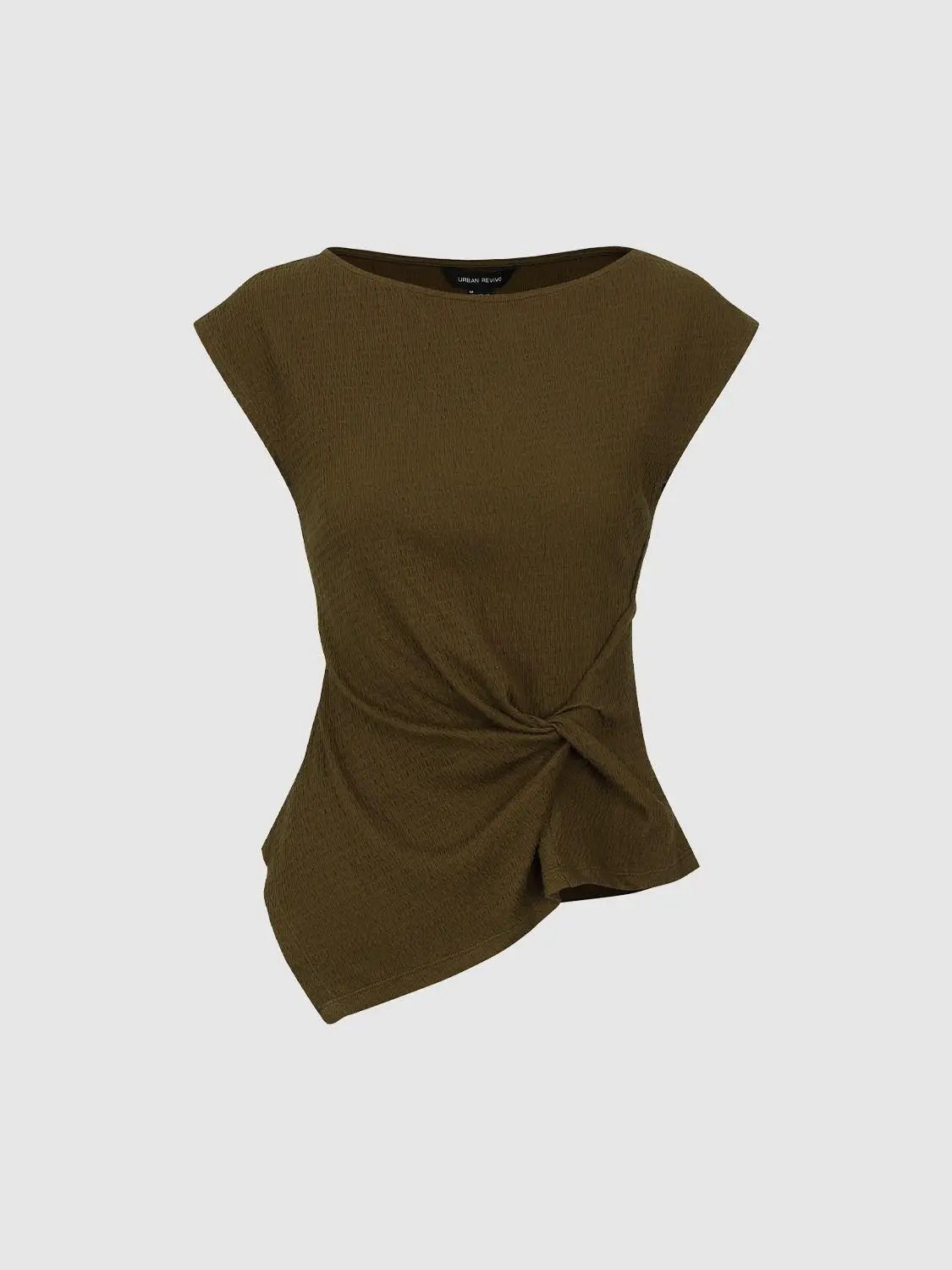 Cotton Asymmetric Front Knot Cap Sleeve T Shirt - Image 4