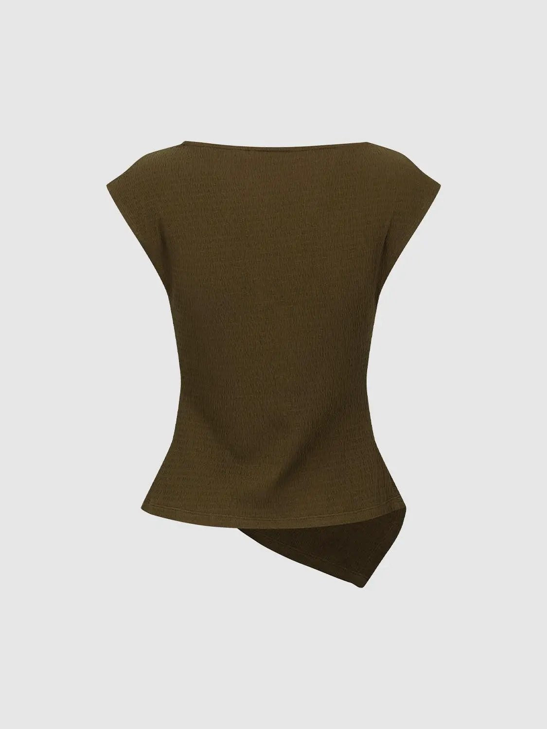 Cotton Asymmetric Front Knot Cap Sleeve T Shirt - Image 5