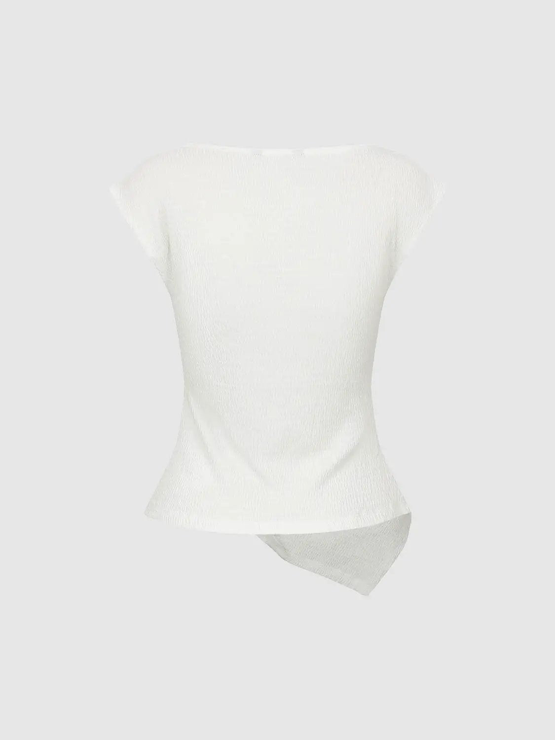 Cotton Asymmetric Front Knot Cap Sleeve T Shirt - Image 2