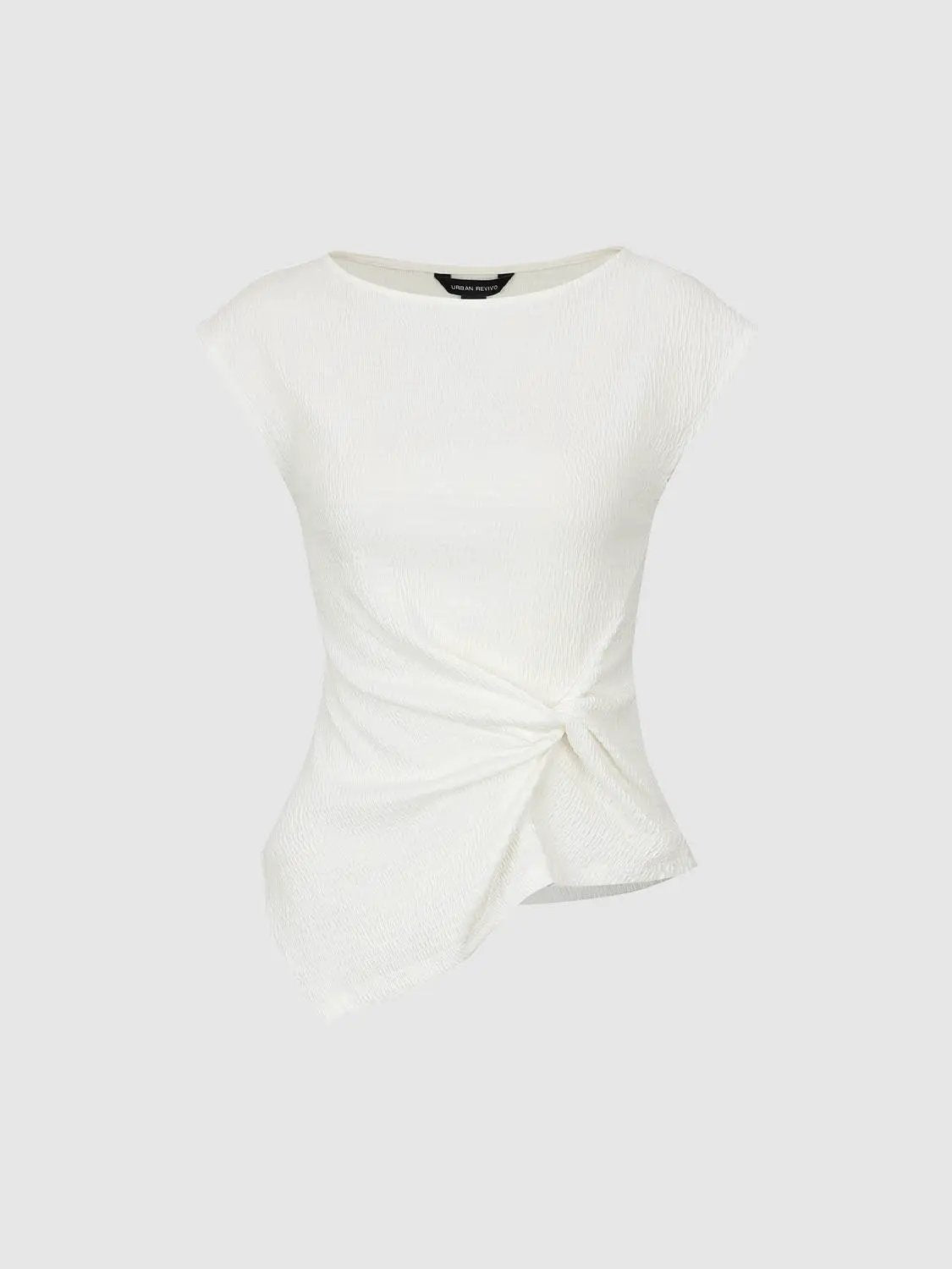 Cotton Asymmetric Front Knot Cap Sleeve T Shirt - Image 10