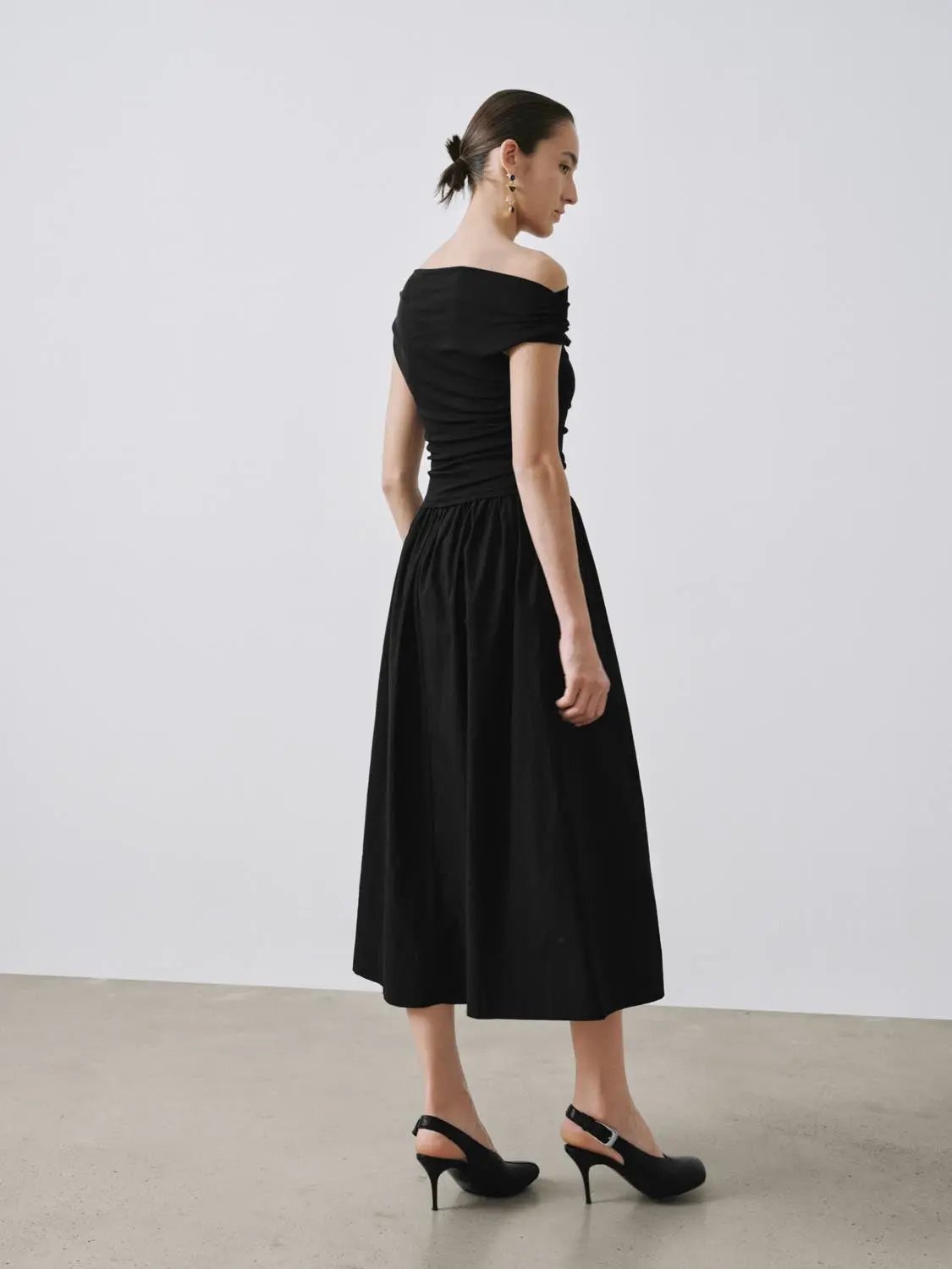 One Shoulder Ruched A-Line Midi Viscose Blend Dress - Image 14