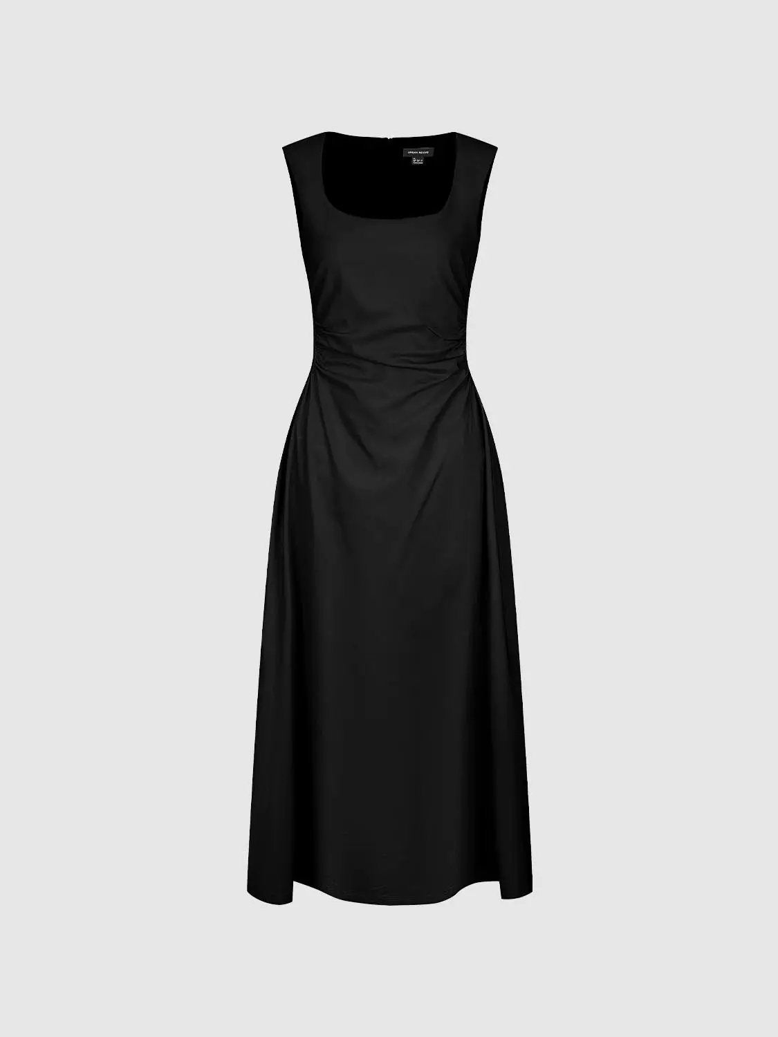 Viscose Blend U-Neck Ruched Waist A-Line Midi Dresses - Image 9