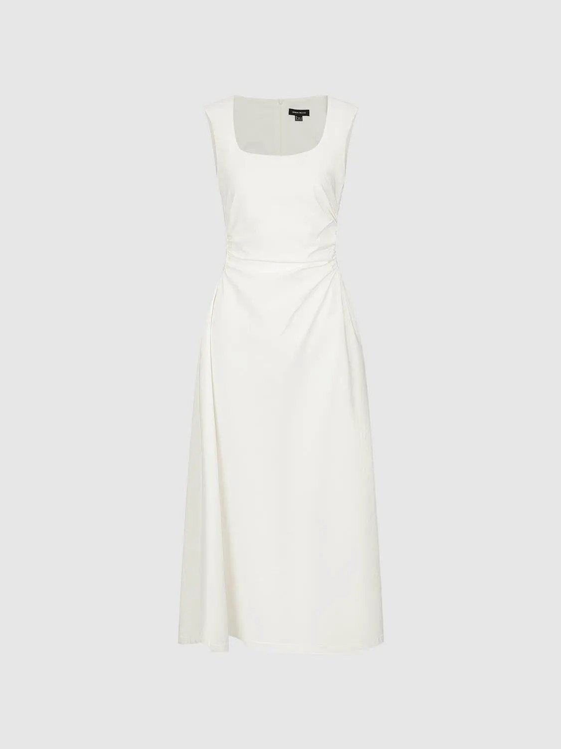 Viscose Blend U-Neck Ruched Waist A-Line Midi Dresses - Image 15