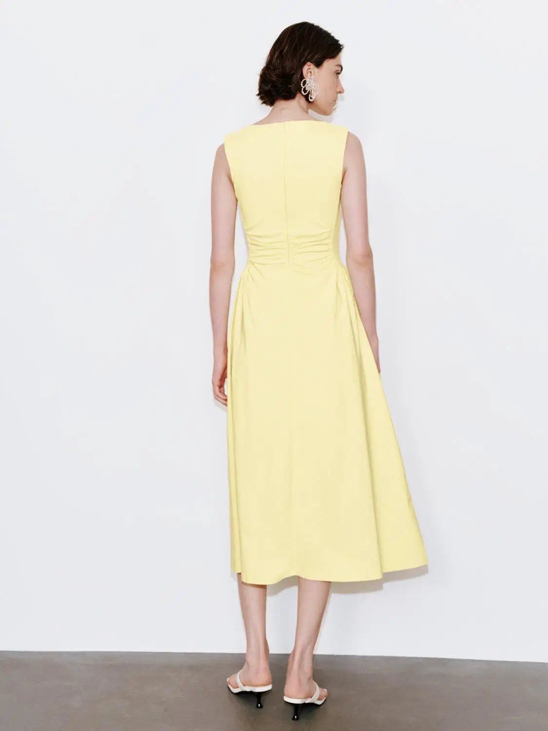 Viscose Blend U-Neck Ruched Waist A-Line Midi Dresses - Image 22