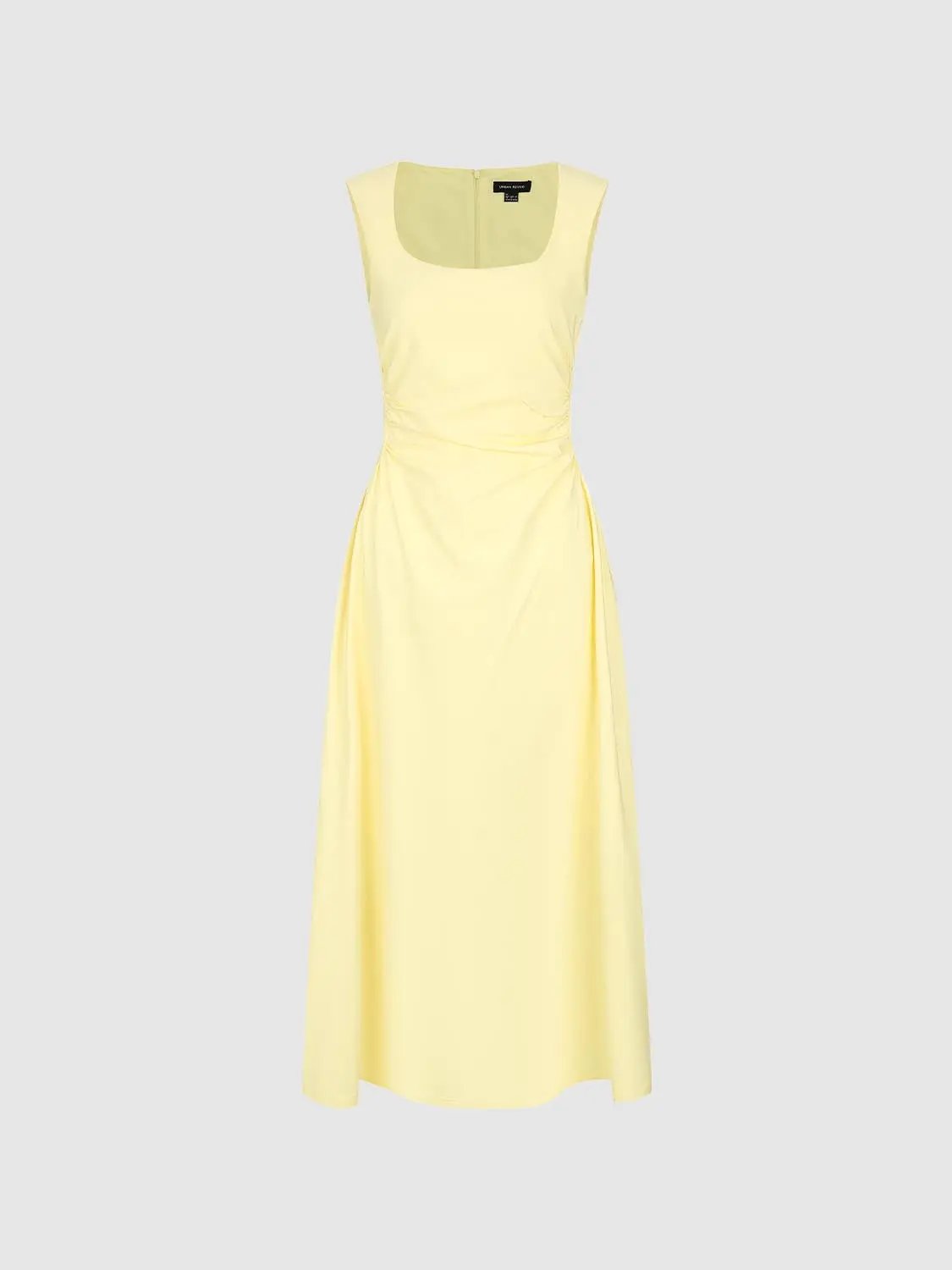 Viscose Blend U-Neck Ruched Waist A-Line Midi Dresses - Image 23
