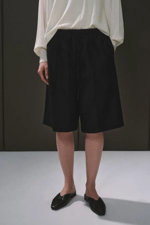 Wool Blend Drawstring Wide Leg Tailored Shorts