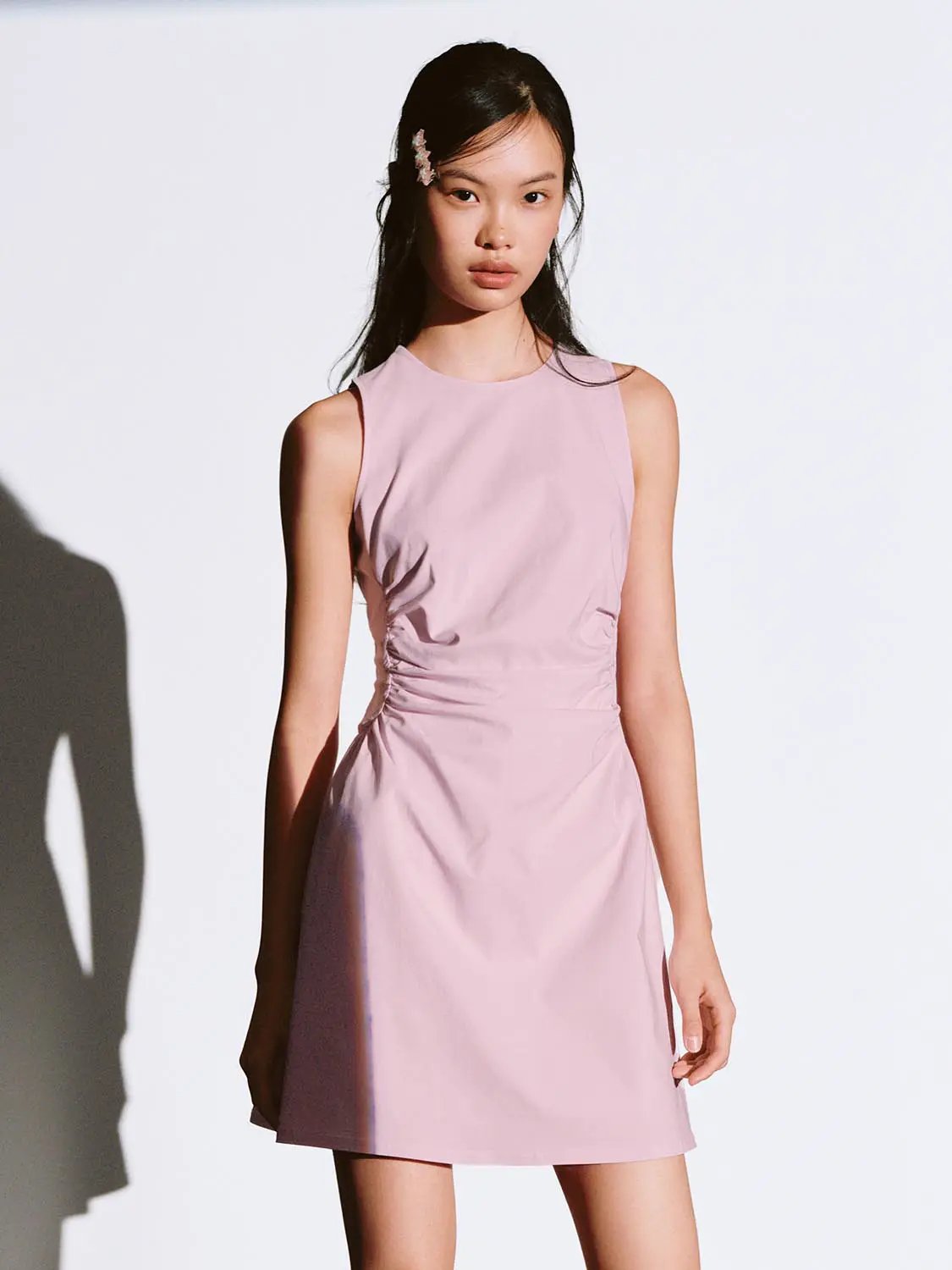 Viscose Blend Ruched Waist Sleeveless A Line Dresses - Image 3