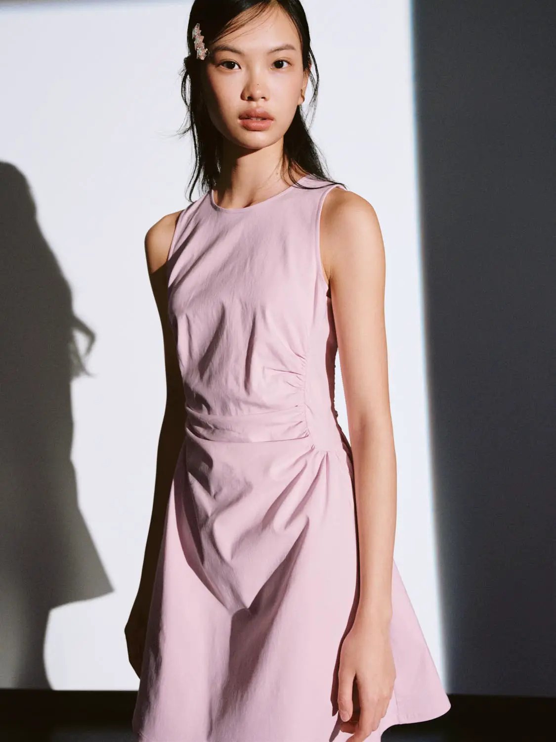 Viscose Blend Ruched Waist Sleeveless A Line Dresses - Image 4