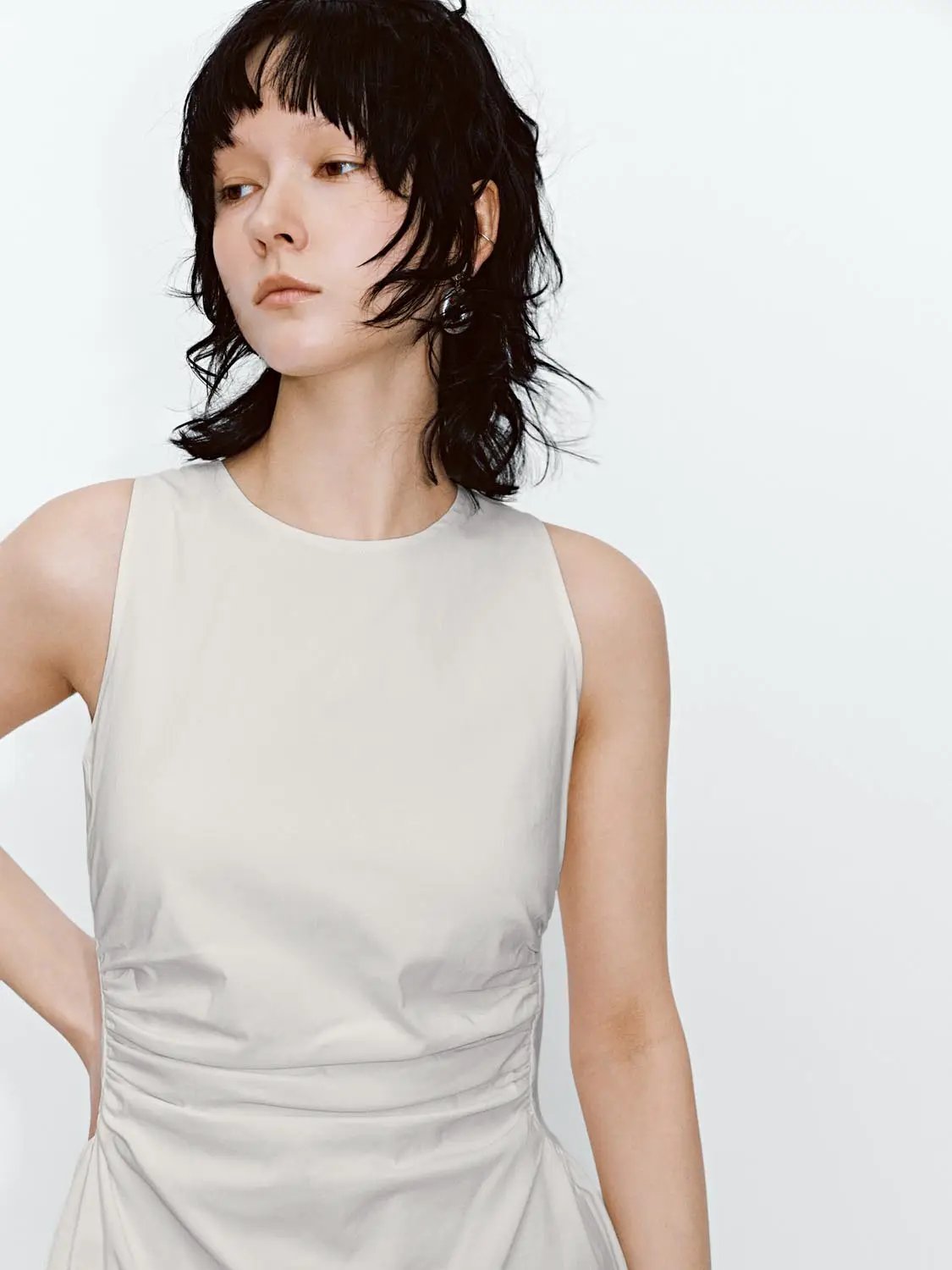 Viscose Blend Ruched Waist Sleeveless A Line Dresses - Image 12