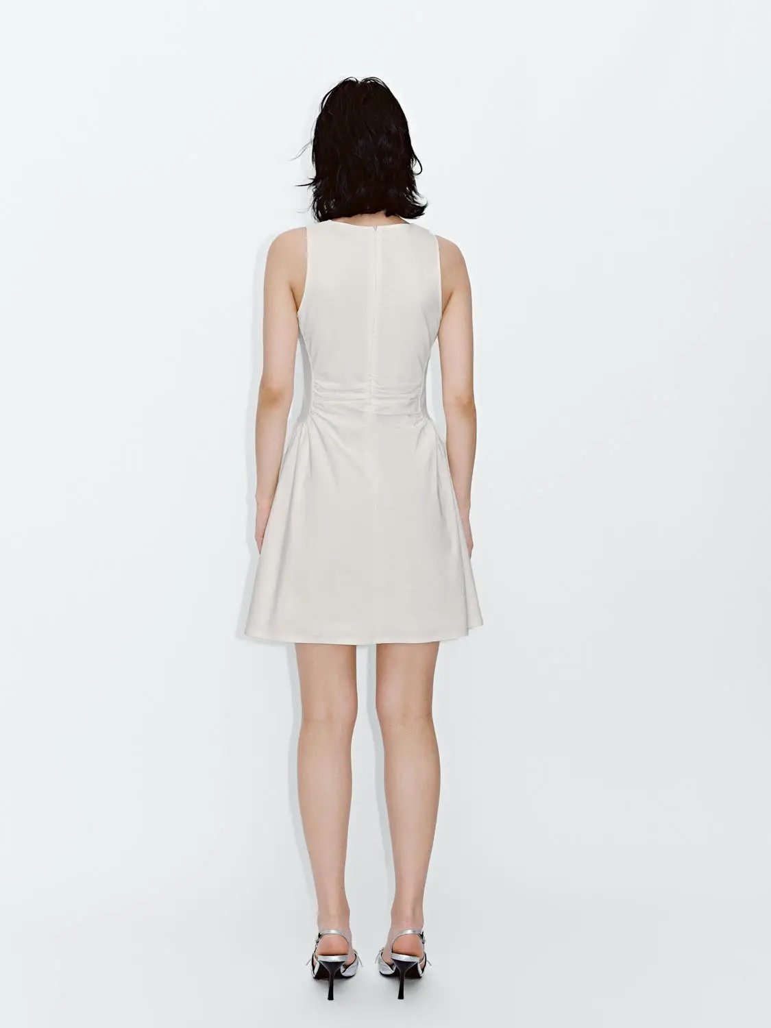 Viscose Blend Ruched Waist Sleeveless A Line Dresses - Image 14