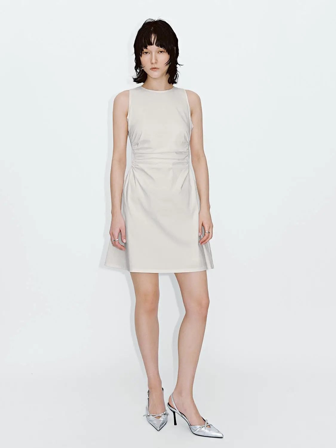 Viscose Blend Ruched Waist Sleeveless A Line Dresses - Image 26