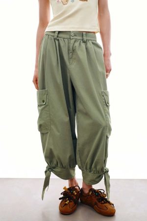 Patch Pocket Tie Detail Jogger Cargo Pants Relaxed Fit