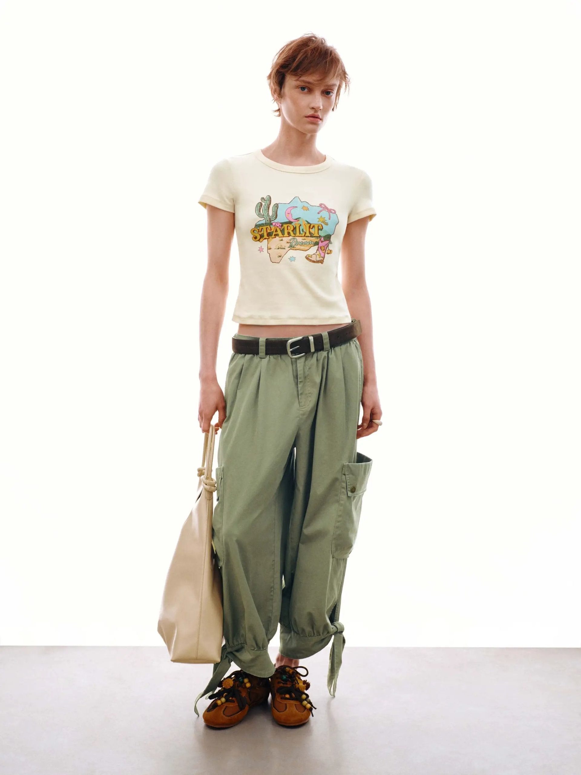 Patch Pocket Tie Detail Jogger Cargo Pants Relaxed Fit - Image 4