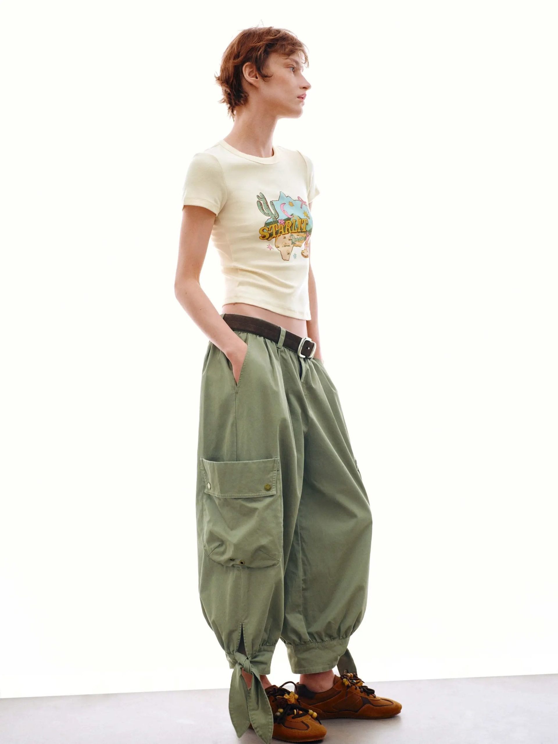 Patch Pocket Tie Detail Jogger Cargo Pants Relaxed Fit - Image 5