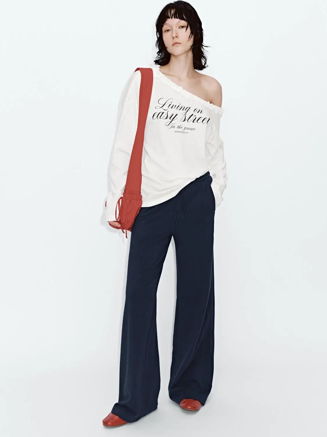 Ruffle Trim One Shoulder Printed Cotton Blend T Shirts - Image 4