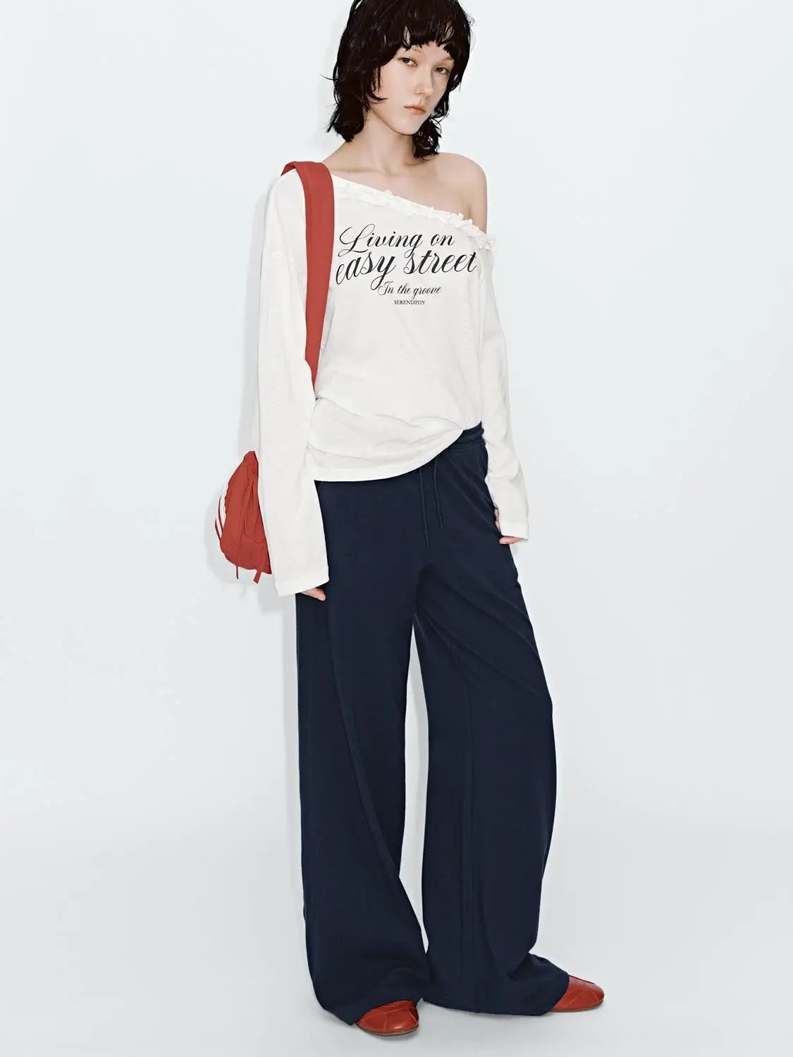 Ruffle Trim One Shoulder Printed Cotton Blend T Shirts - Image 5