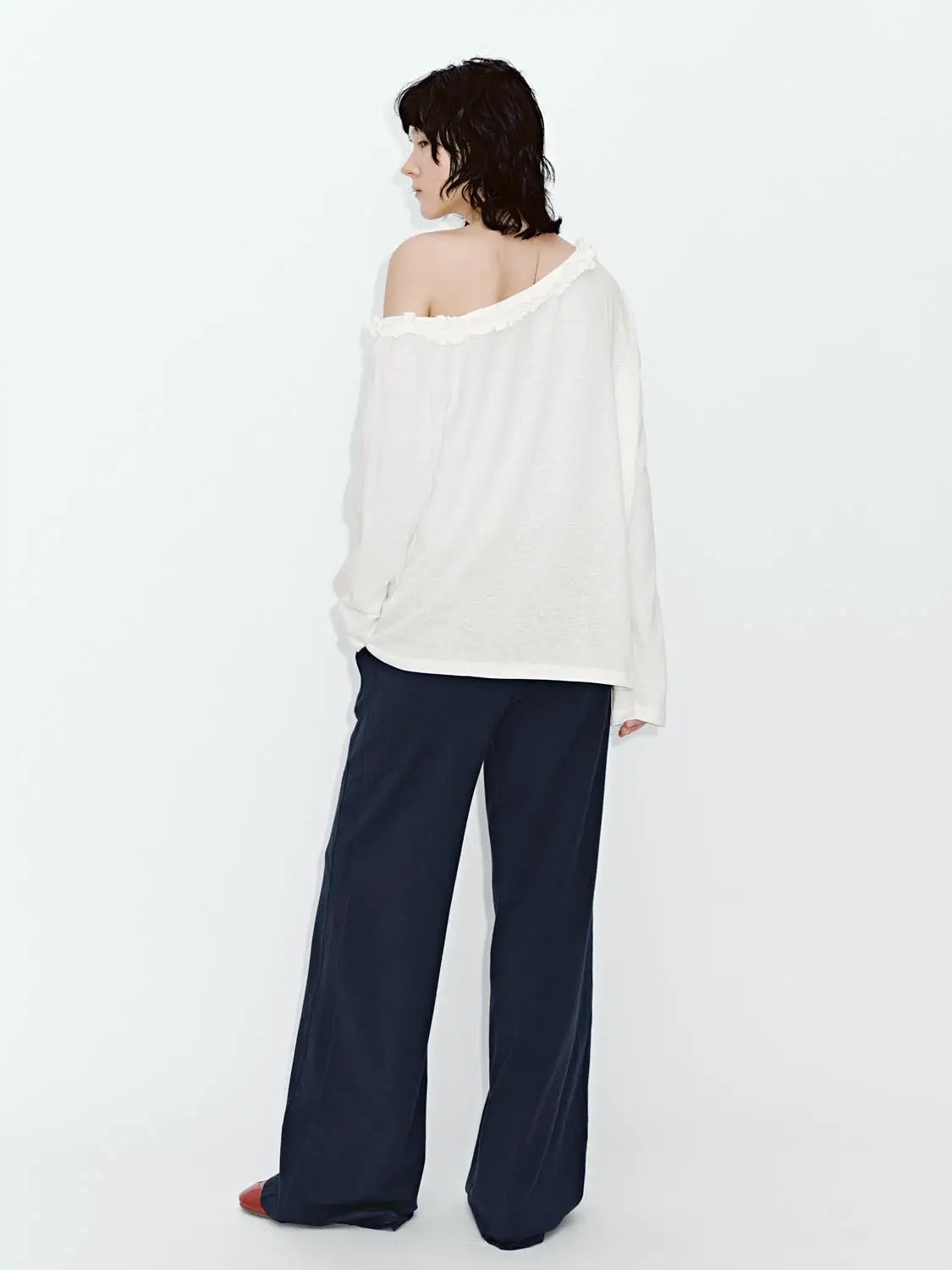 Ruffle Trim One Shoulder Printed Cotton Blend T Shirts - Image 6